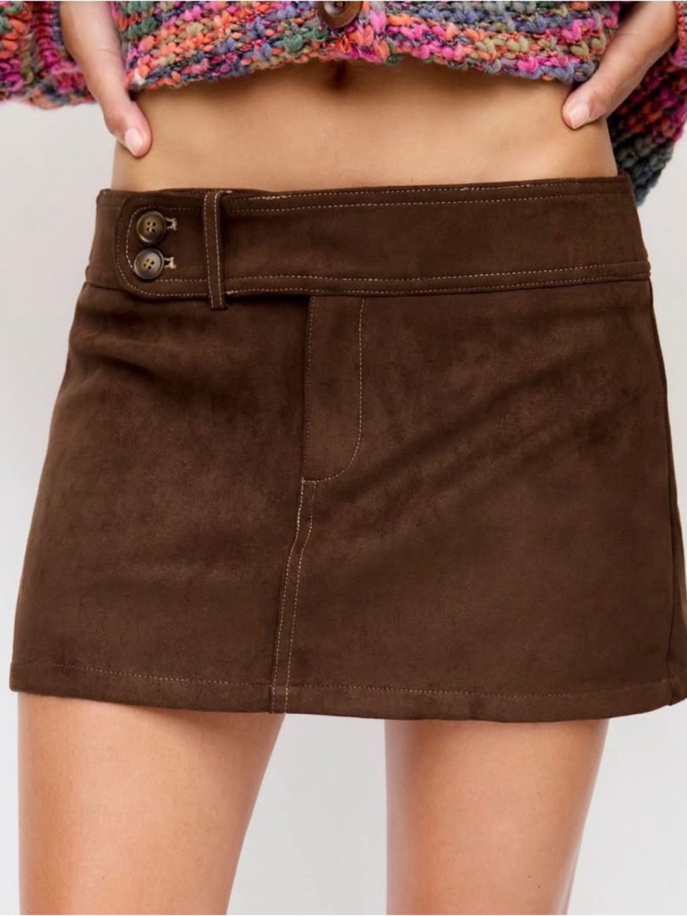 Cider SUEDE LOW RISE SOLID BROWN BUTTON DETAIL MINI SKIRT small nwt